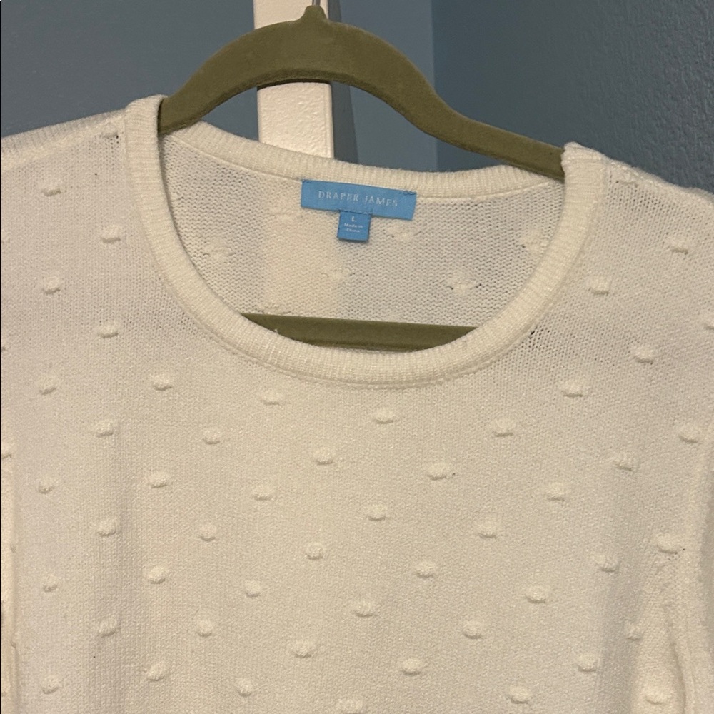 Draper James Cream Dot-Textured Crewneck Short Sleeve Sweater